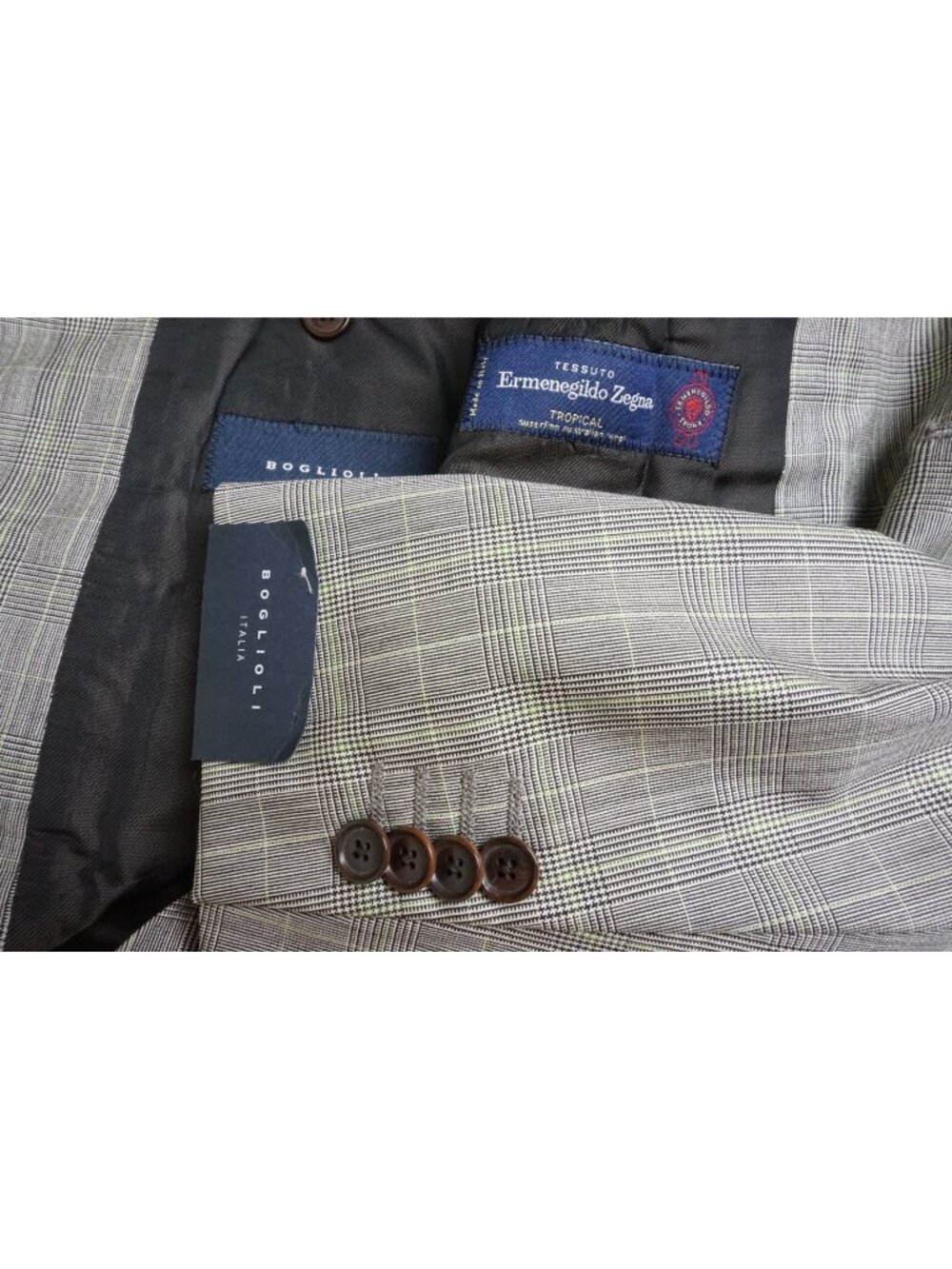 Boglioli Ermenegildo Zegna Tropical Beige Gold Plaid Suit Jacket Pant 40R NEW